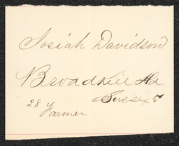 Civil War draft card for Josiah Davidson in Broadkill Hundred, Sussex County, Delaware.