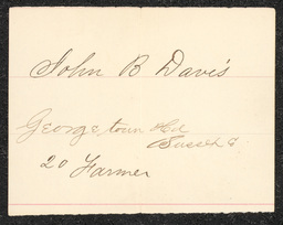 Civil War draft card for John B. Davis in Georgetown Hundred, Sussex County, Delaware.