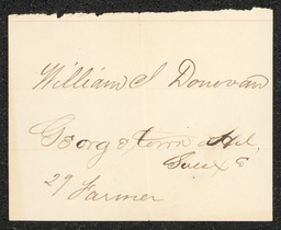 Civil War draft card for William J. Donovan in Georgetown Hundred, Sussex County, Delaware.