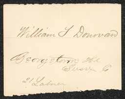 Civil War draft card for William T. Donovan in Georgetown Hundred, Sussex County, Delaware.