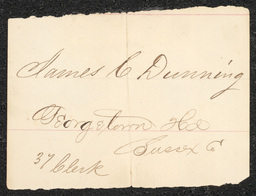 Civil War draft card for James C. Dunning in Georgetown Hundred, Sussex County, Delaware.