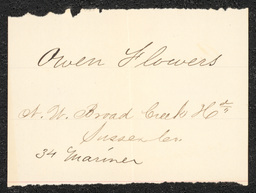 Civil War draft card for Owen Flowers in N.W. Broad Creek Hundred, Sussex County, Delaware.