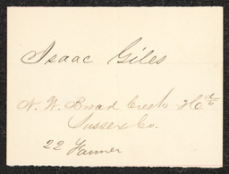 Civil War draft card for Isaac Giles in N.W. Broad Creek, Sussex County, Delaware.