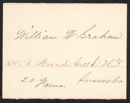 Civil War draft card for William W. Graham in N.W. Broad Creek Hundred, Sussex County, Delaware.