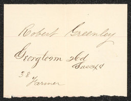 Civil War draft card for Robert Greenley in Georgetown Hundred, Sussex County, Delaware.