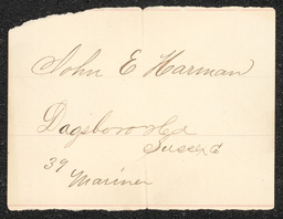 Civil War draft card for John E. Harman in Dagsboro Hundred, Sussex County, Delaware.