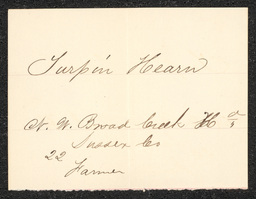 Civil War draft card for Turpin Hearn in N.W. Broad Creek Hundred, Sussex County, Delaware.