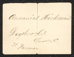 Civil War draft card for Annanias Hickman in Dagsboro Hundred, Sussex County, Delaware.