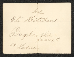 Civil War draft card for Eli Hitchens in Dagsboro Hundred, Sussex County, Delaware.