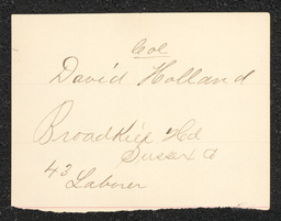 Civil War draft card for David Holland in Broadkill Hundred, Sussex County, Delaware.