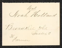 Civil War draft card for Noah Holland in Broadkill Hundred, Sussex County, Delaware.