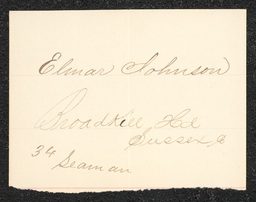 Civil War draft card for Elmar Johnson in Broadkill Hundred, Sussex County, Delaware.