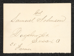 Civil War draft card for Samuel Johnson in Dagsboro Hundred, Sussex County, Delaware.