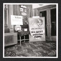 Poster in the Aldine Theater lobby advertising "All Quiet on the Western Front"