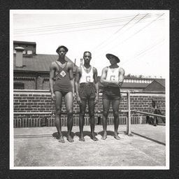 Kruse Pool 1325 Poplar St., three lifeguards, August 3, 1939