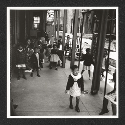 St. Michael's Day Nursery for Colored Children, children and teachers on playground, 1940