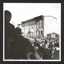 Wendell Willkie Campaign, Joe Louis and Willkie looking over crowd, October 31, 1940