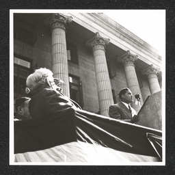 Wendell Willkie Campaign, Joe Louis at podium, October 31, 1940