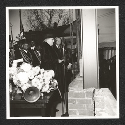 Walnut Street Christian Association 1000 Walnut St., woman at microphone, November 19, 1939