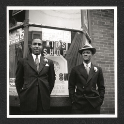 Kids' Shop 9th Lombard St., owners poses outside store, 1938-40