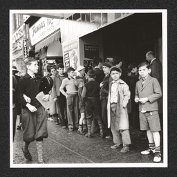 Aldine Theater, boys wait outside theater, June 1940