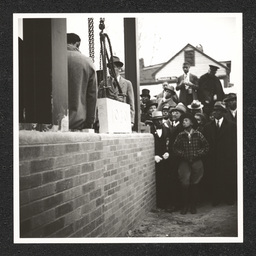 Walnut Street Christian Association 1000 Walnut St., laying a cornerstone with machinery, November 19, 1939