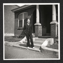 Miller's Funeral Home Chester PA, John H. Miller poses outside, 1940