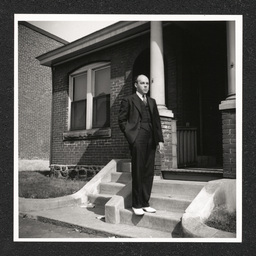 Miller's Funeral Home Chester PA, John H. Miller poses outside, 1940