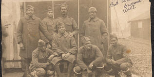Photograph of Private William H. Furrowh and soldiers in France during WWI, ca. 1917-1918, front