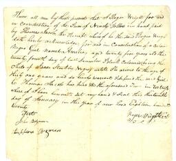 Roger Wright sells time of Amelia, an enslaved woman, to Thomas Jacobs until she turns 31 years of age, January 13, 1820.
