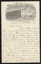Letter from Kendall of McLear and Kendall Carriage Manufacturers discussing her recent health and his recent illness.