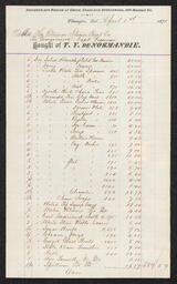 Billhead for the purchase of a large number of items by The Potomac Steam Boat Co. from T. Y. DeNormandie, a china, glass, and queens-ware dealer in Wilmington.