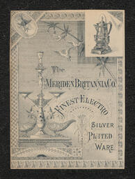 Trade card printed for William Lawton, a dealer in china, glass, and lamps in Wilmington. The front of the card has an etching of silver plateware sold by Lawton. The back of the card lists honors earned by Lawton.