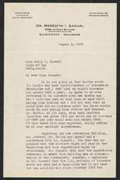 Letter, Meredith I. Samuel to Emily Bissell, August 6, 1923