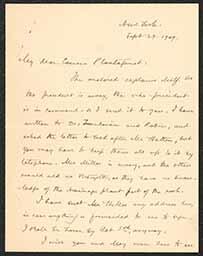 Letter, Emily Bissell to "Cousin Plantagenet," September 27, 1909