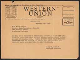 Telegram, George Nelbach to Emily Bissell, December 9, 1946