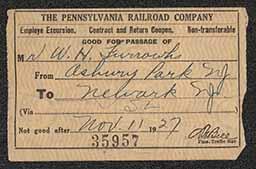 Rail pass, Asbury Park to Newark, 1927