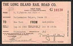 Ticket, New York to Amityville, Long Island Rail Road Company, September 26, 1956