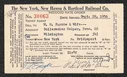 Ticket stubs, New York to Bridgeport, New York, New Haven and Hartford Railroad Company, 1956-1960