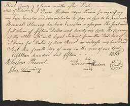 Dover Hudson, enslaved person, agrees to pay Benaiah Fleming a sum with interest