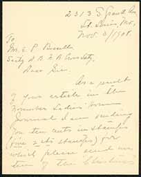 Letter, M. J. Conrad to "Mr. E.P. Bissell," November 3, 1908