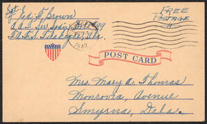 Postcard, Edgar T. Brown to his mother, Mary A. Thomas, November 4, 1942, front