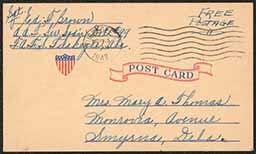 Postcard, Edgar T. Brown to his mother, Mary A. Thomas, November 4, 1942