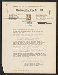 Sample Letters for 1930 Christmas Seal Sale with edits, September 1930