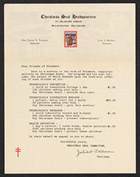 Christmas Seal Committee Letter to Delawareans, circa 1932