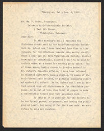 Correspondence between Mary Alicia Heyward Bradford Du Pont and William P. White, December 6 - 12, 1910