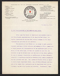 Letter, George W. Davis to the State Branches of the American Red Cross, November 1, 1909