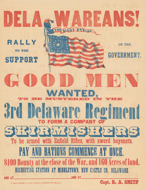 Third Regiment Delaware Volunteer Infantry, recruiting poster, 1861-1862