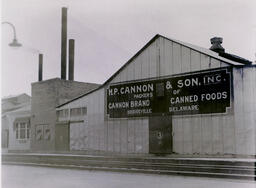 Exterior view of H.P. Cannon and Son, Inc. warehouse in Bridgeville, ca. 1930-1950.