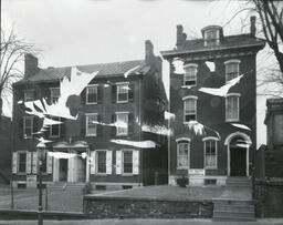 Exterior view of the houses used as a hospital and nursery for African American children at 207-209 Washington Street, Wilmington, Del.